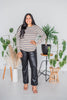 Long Sleeve Striped Knit Top with Thumbholes - Whiskey Skies - WHITE BIRCH