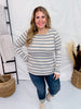 Long Sleeve Striped Knit Top with Thumbholes - Whiskey Skies - WHITE BIRCH
