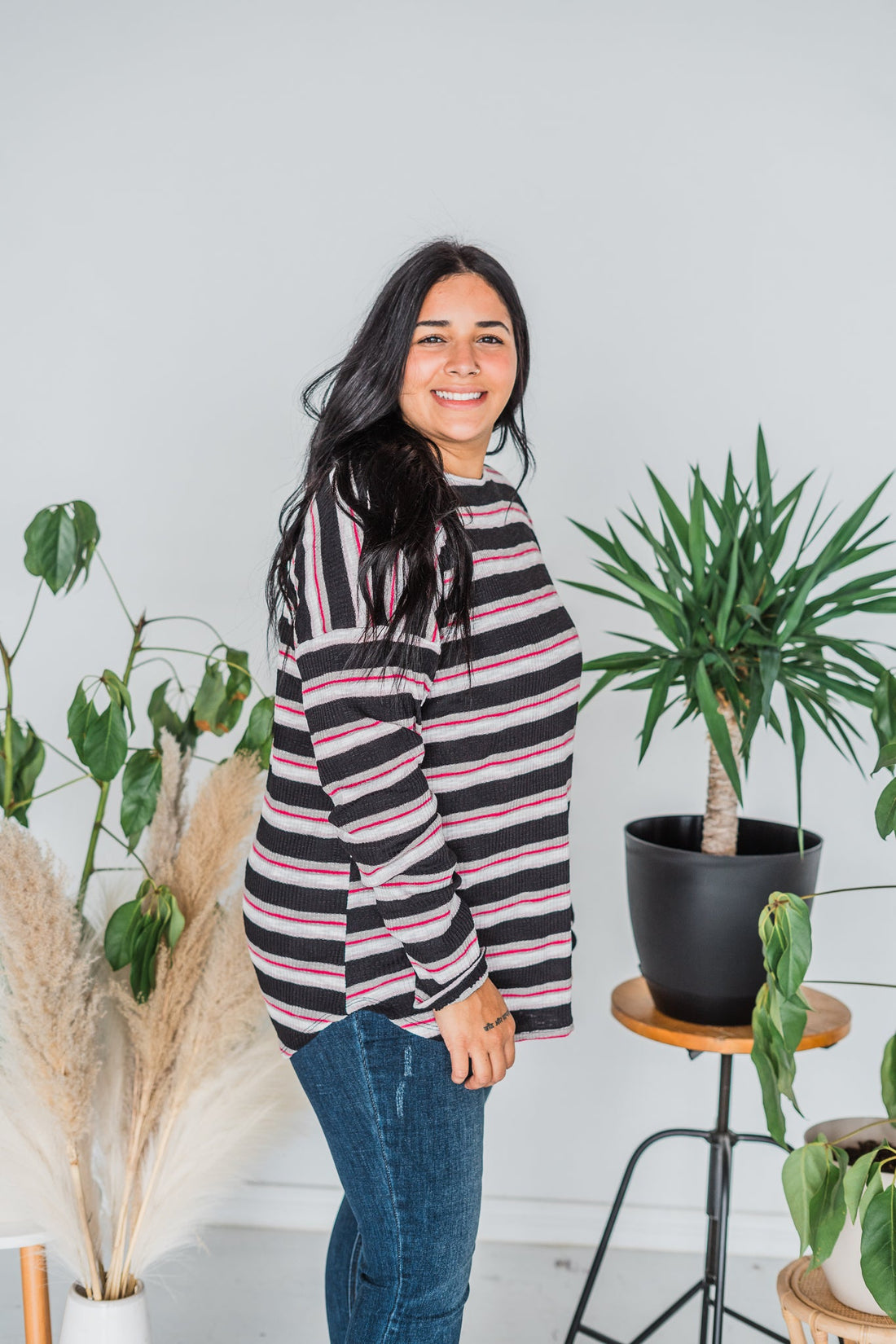 Long Sleeve Striped Ribbed Top - Whiskey Skies - HEIMISH