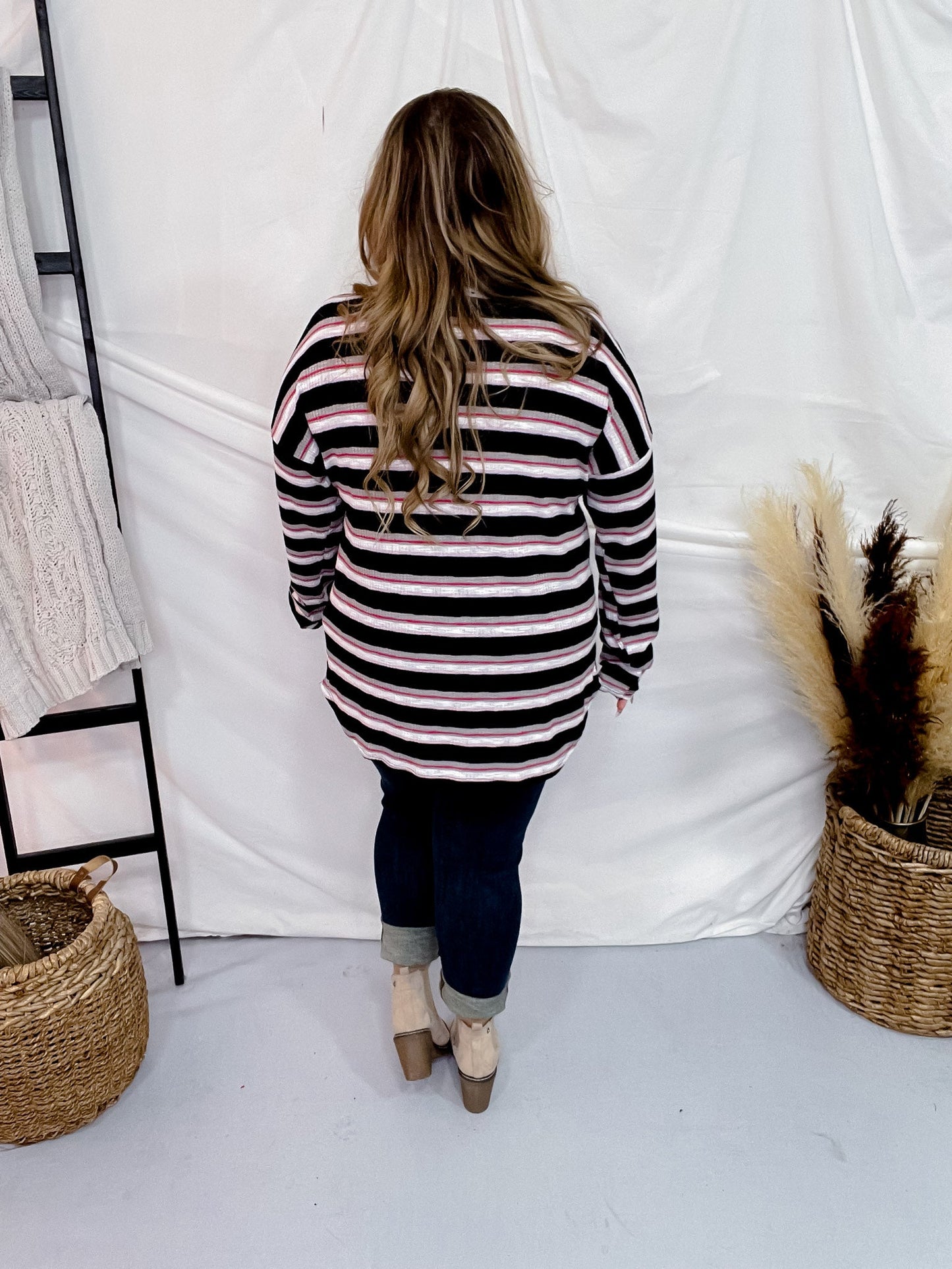 Long Sleeve Striped Ribbed Top - Whiskey Skies - HEIMISH