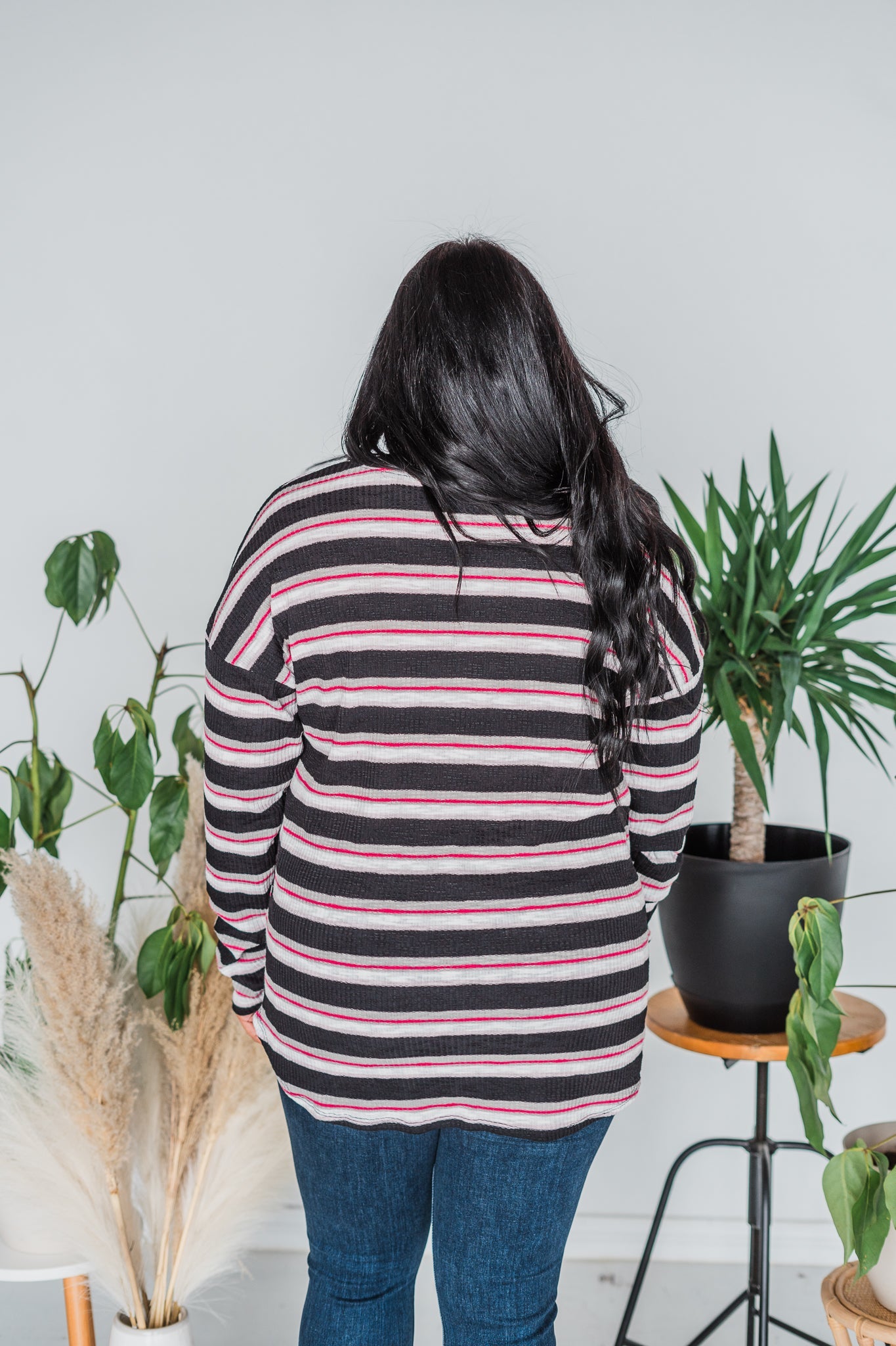 Long Sleeve Striped Ribbed Top - Whiskey Skies - HEIMISH