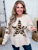 Long Sleeve Sweater With Leopard Print Star & Studded Details - Whiskey Skies - DAVI & DANI
