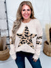 Long Sleeve Sweater With Leopard Print Star & Studded Details - Whiskey Skies - DAVI & DANI