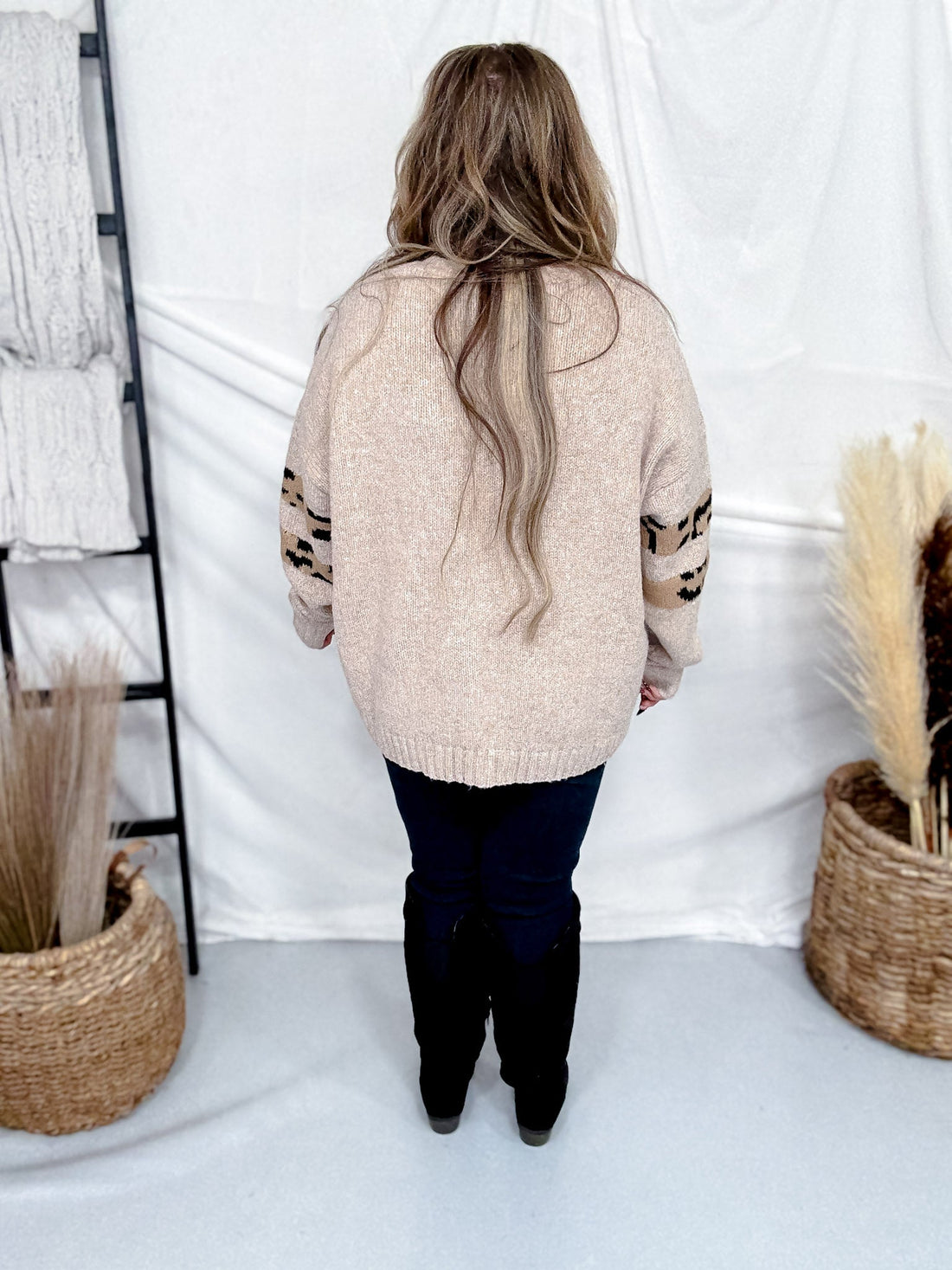 Long Sleeve Sweater With Leopard Print Star & Studded Details - Whiskey Skies - DAVI & DANI