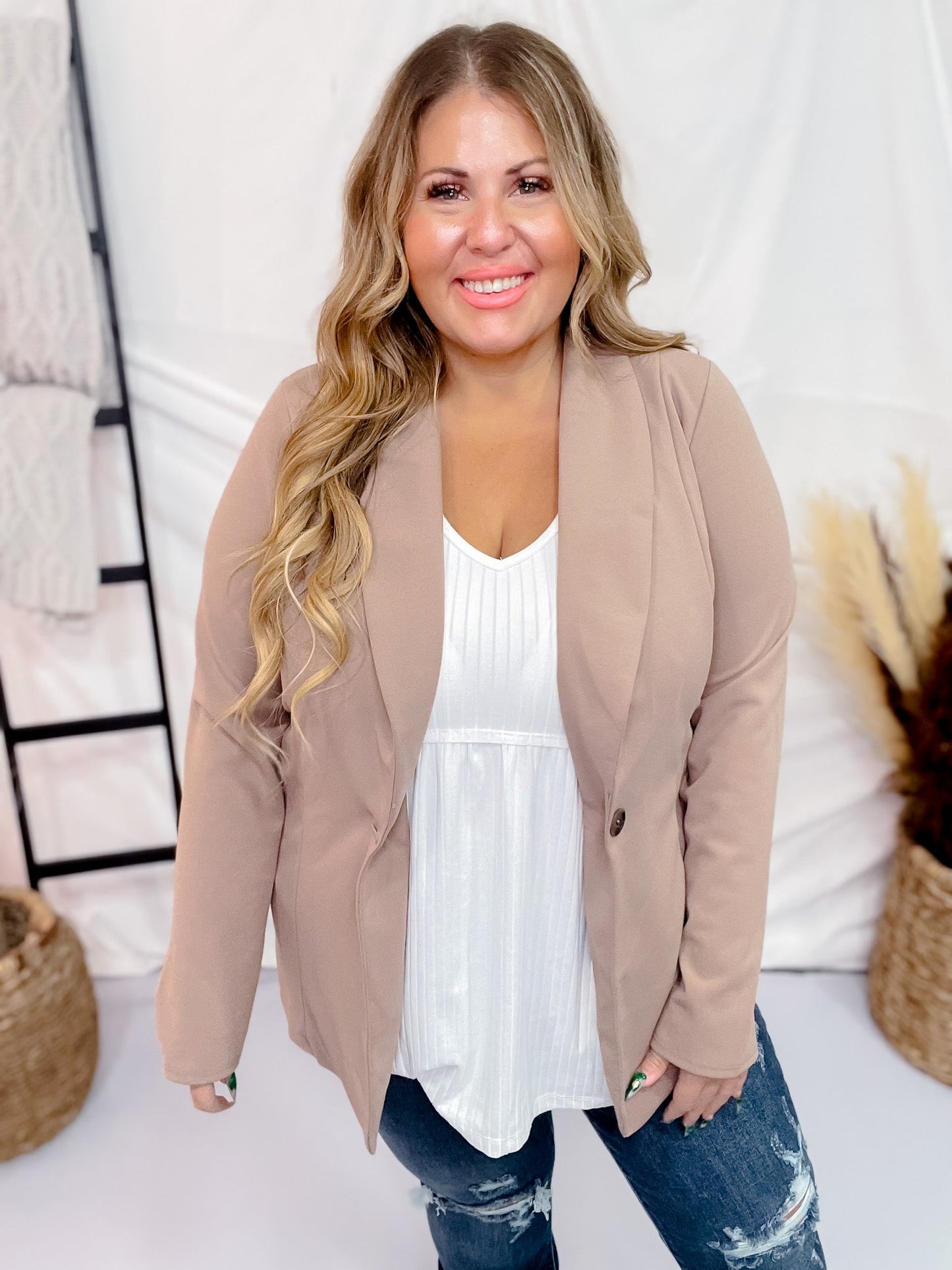 Long Sleeve Taupe Blazer - Whiskey Skies - HEIMISH