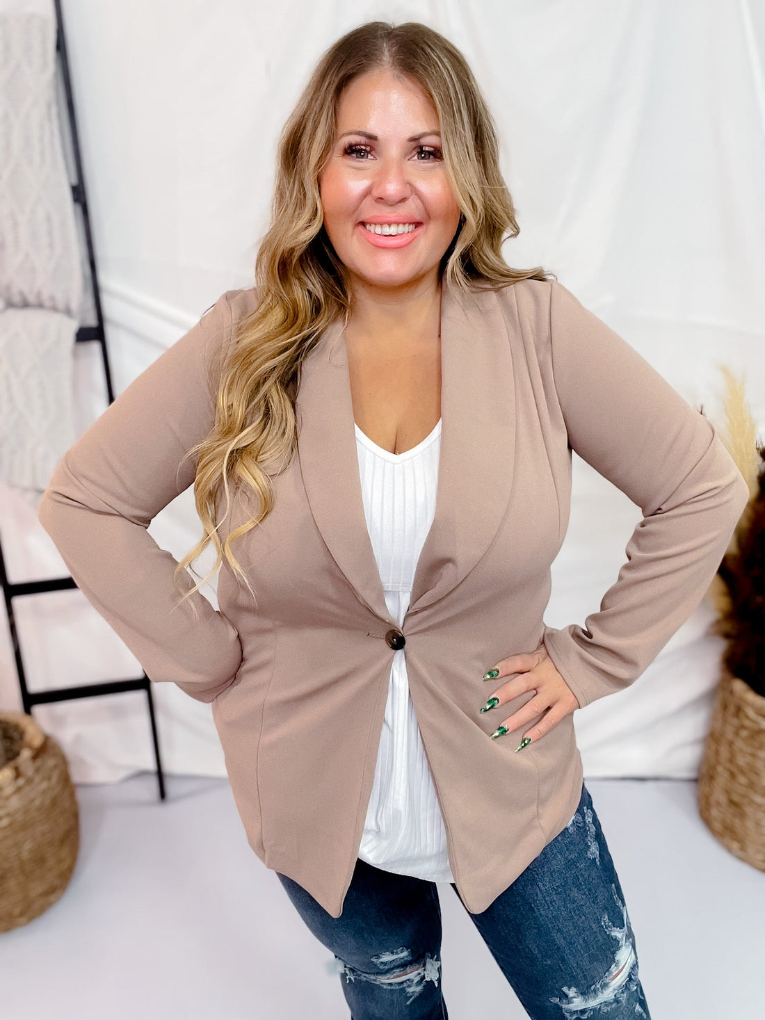 Long Sleeve Taupe Blazer - Whiskey Skies - HEIMISH