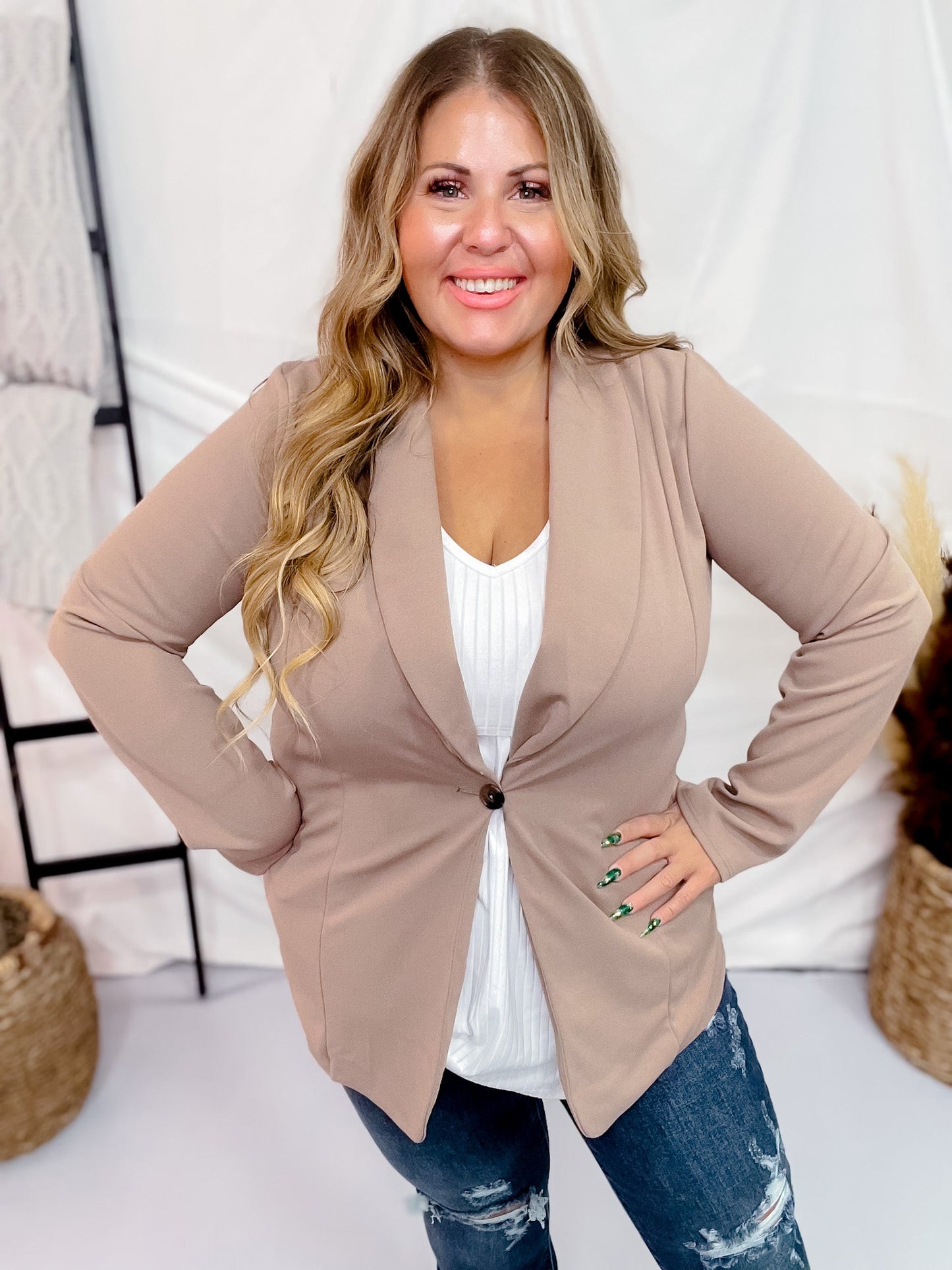 Long Sleeve Taupe Blazer - Whiskey Skies - HEIMISH