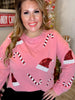 Long Sleeve Top Featuring Candy Cane's & Santa Hats - Whiskey Skies - WHITE BIRCH