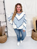 Long Sleeve Top With Chevron Lace Panels & Scalloped Eyelet Details - Whiskey Skies - ODDI