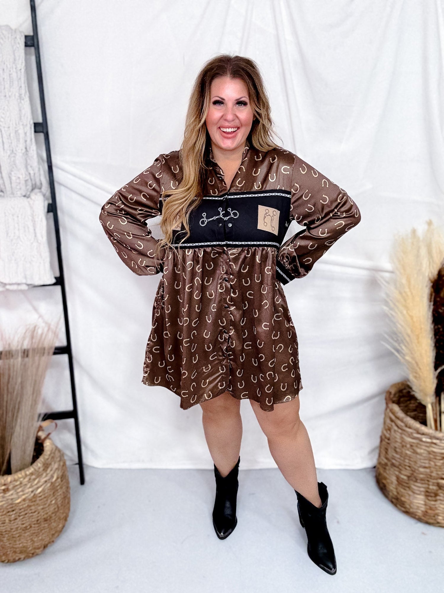 Long Sleeve Western Inspired Button Up Dress FINAL SALE