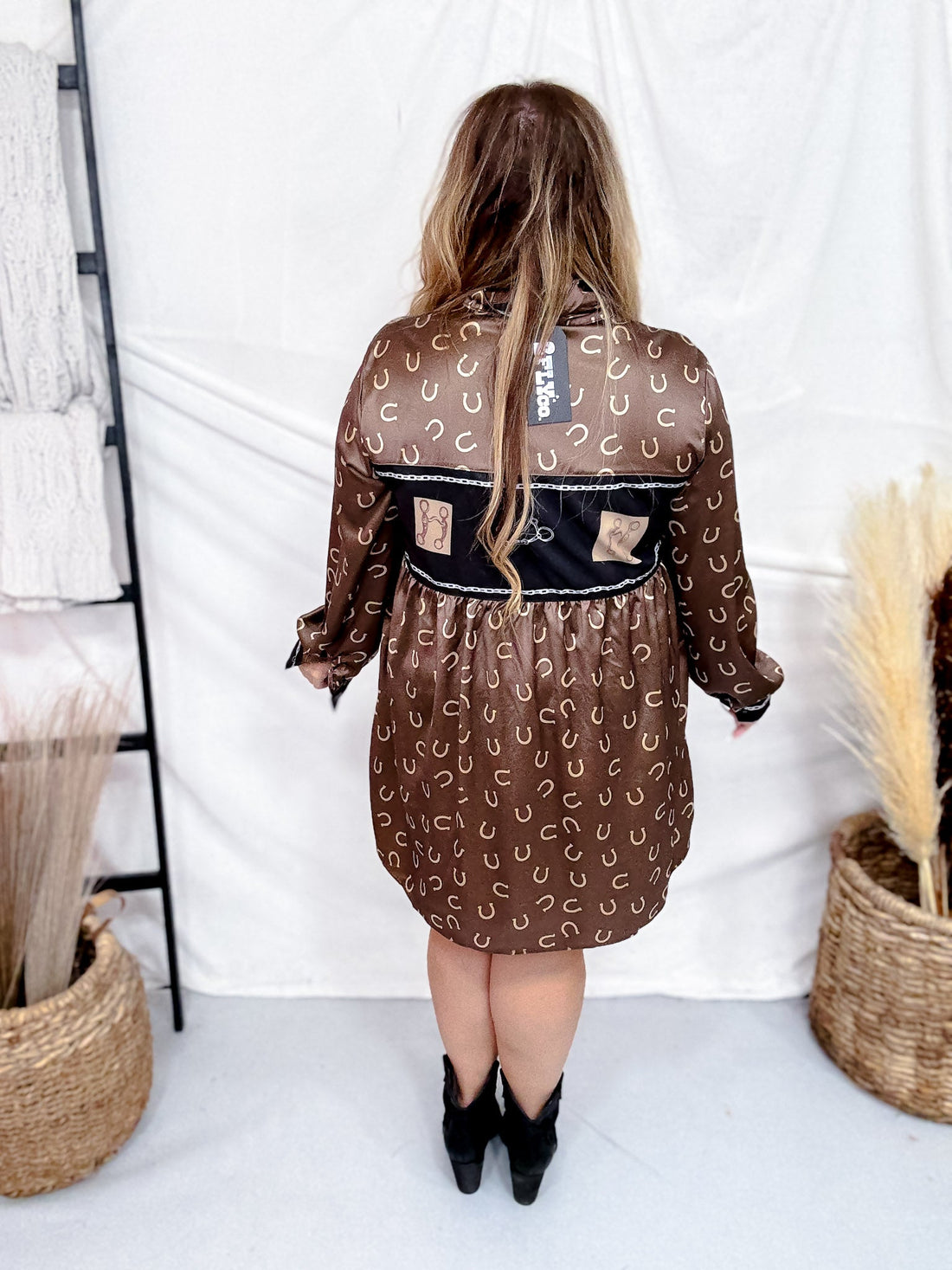 Long Sleeve Western Inspired Button Up Dress - Whiskey Skies - 2 FLY CO.