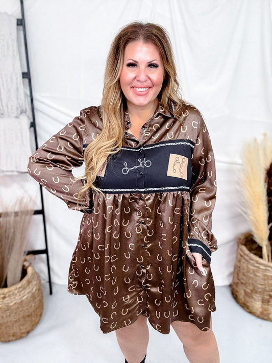 Long Sleeve Western Inspired Button Up Dress - Whiskey Skies - 2 FLY CO.