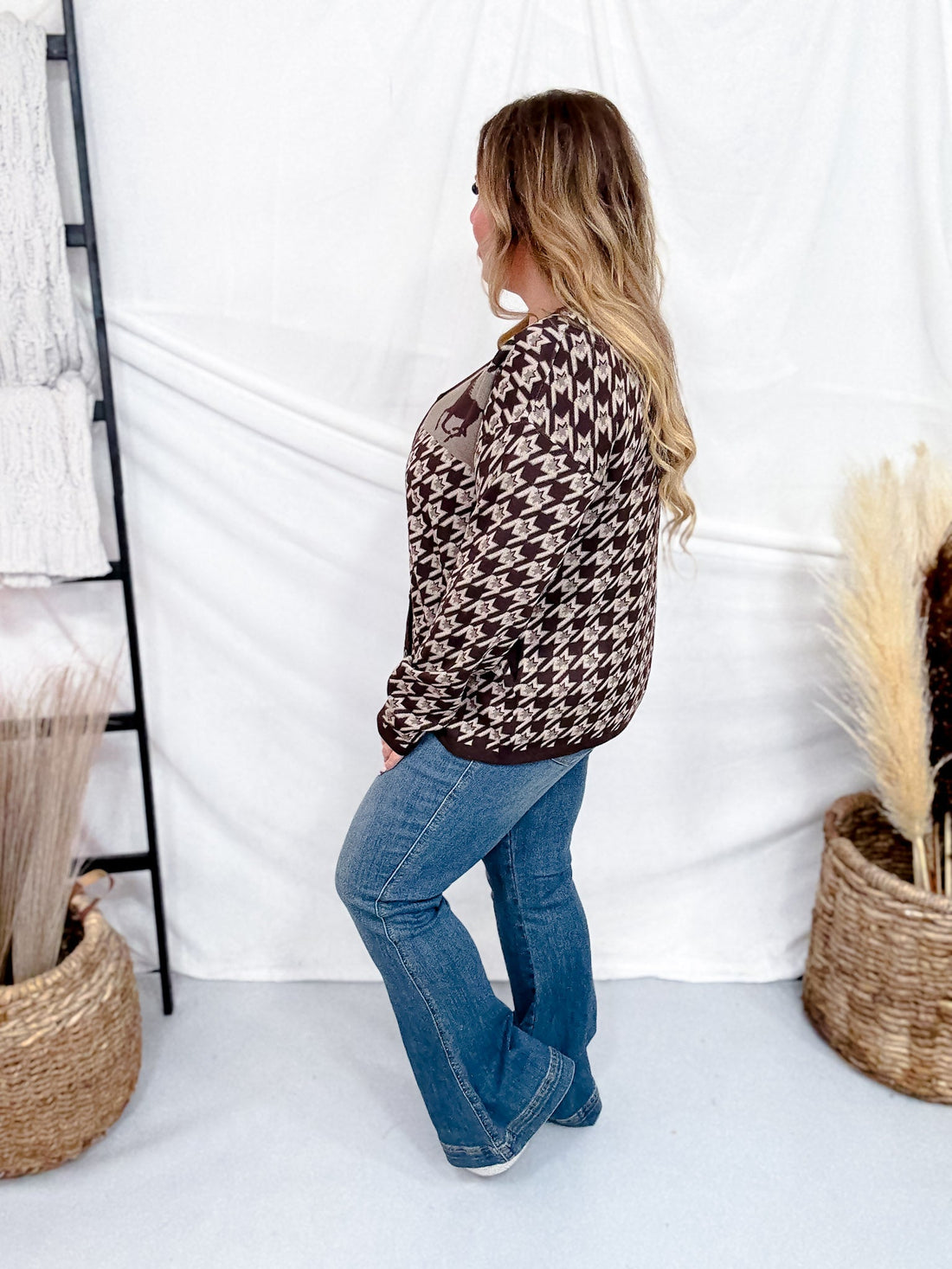 Long Sleeve Western Mustang Button Up Cardigan - Whiskey Skies - 2 FLY CO.