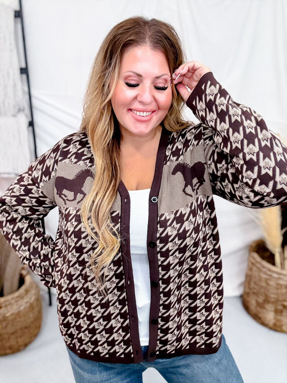 Long Sleeve Western Mustang Button Up Cardigan - Whiskey Skies - 2 FLY CO.