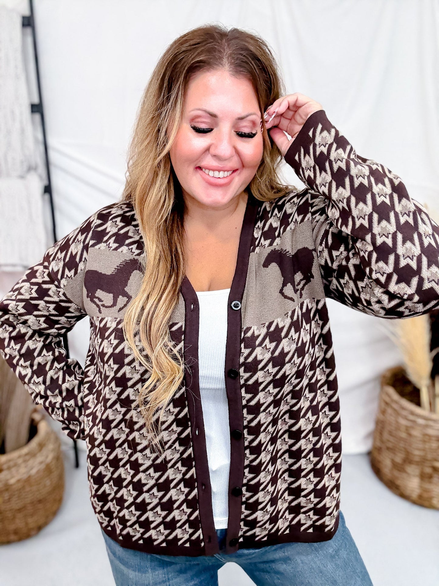 Long Sleeve Western Mustang Button Up Cardigan - Whiskey Skies - 2 FLY CO.