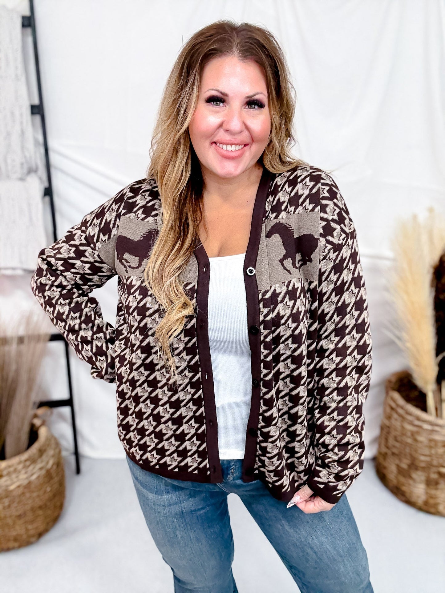 Long Sleeve Western Mustang Button Up Cardigan - Whiskey Skies - 2 FLY CO.