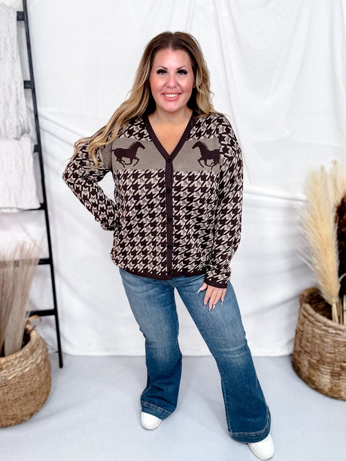 Long Sleeve Western Mustang Button Up Cardigan - Whiskey Skies - 2 FLY CO.