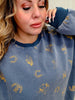 Long Sleeve Western Print Mineral Washed Pullover Sweater - Whiskey Skies - EASEL
