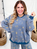 Long Sleeve Western Print Mineral Washed Pullover Sweater - Whiskey Skies - EASEL