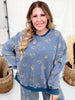 Long Sleeve Western Print Mineral Washed Pullover Sweater - Whiskey Skies - EASEL