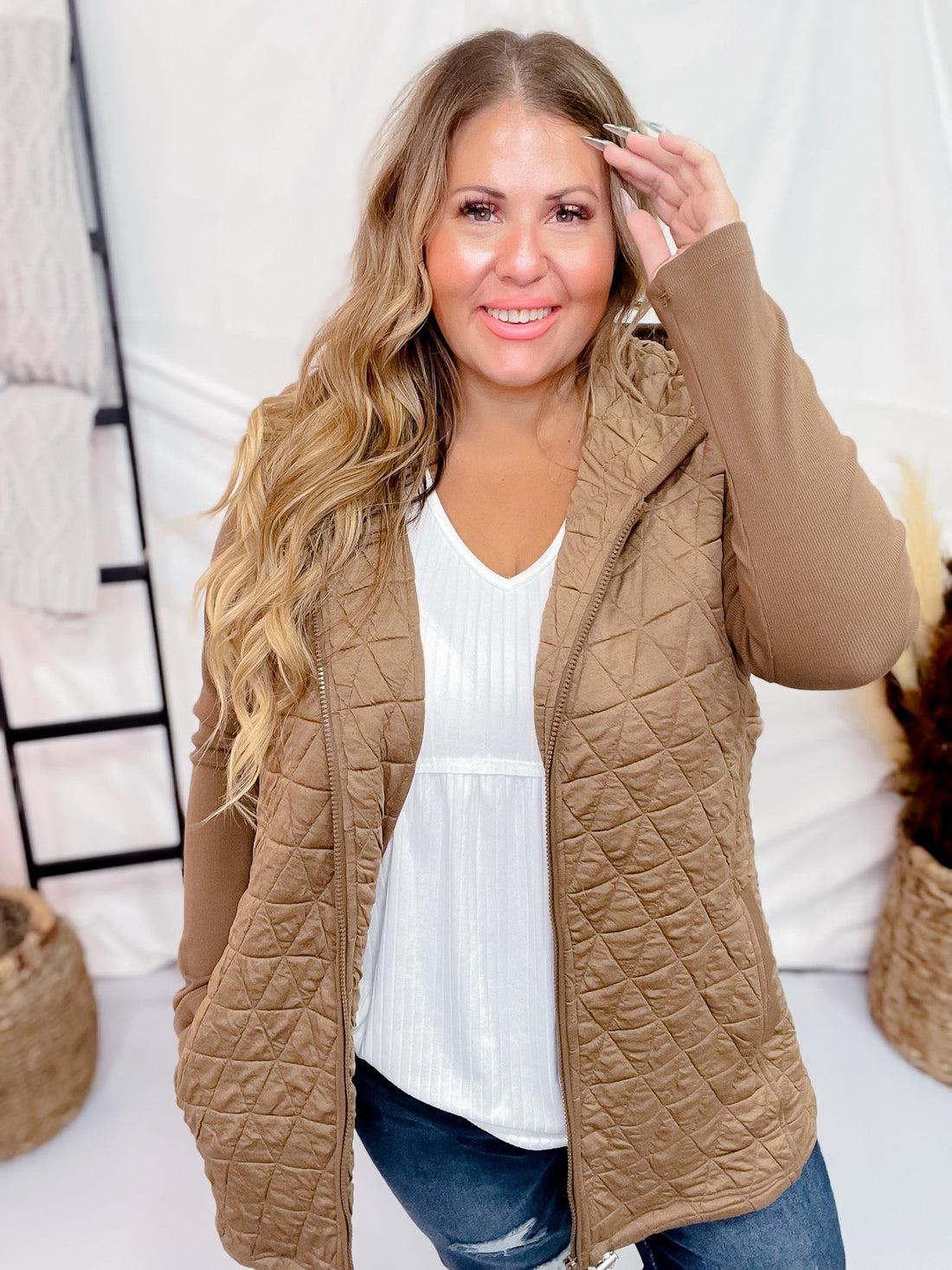 Long Sleeve Zip Front Pocket Jacket - Whiskey Skies - DAVI & DANI