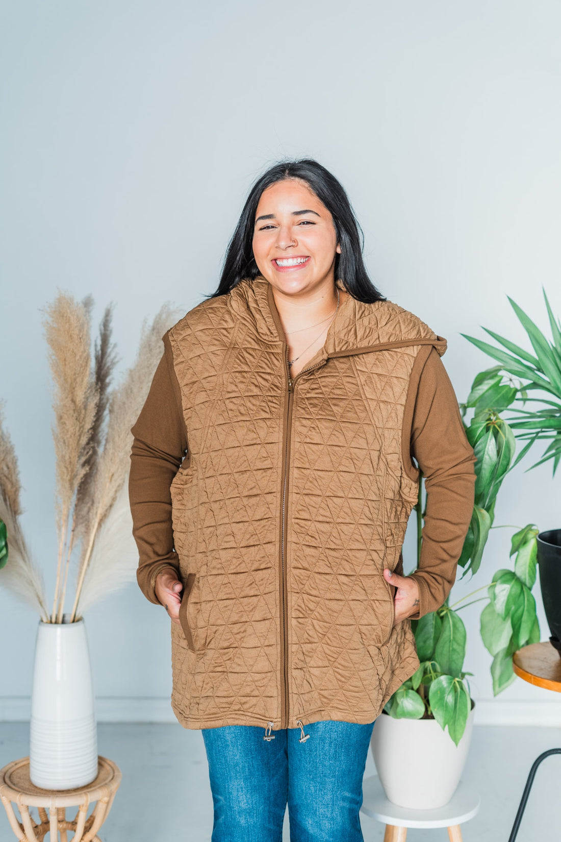 Long Sleeve Zip Front Pocket Jacket - Whiskey Skies - DAVI & DANI