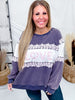 "Love" Mineral Washed Sweatshirt With Floral Lace Trim - Whiskey Skies - J.NNA