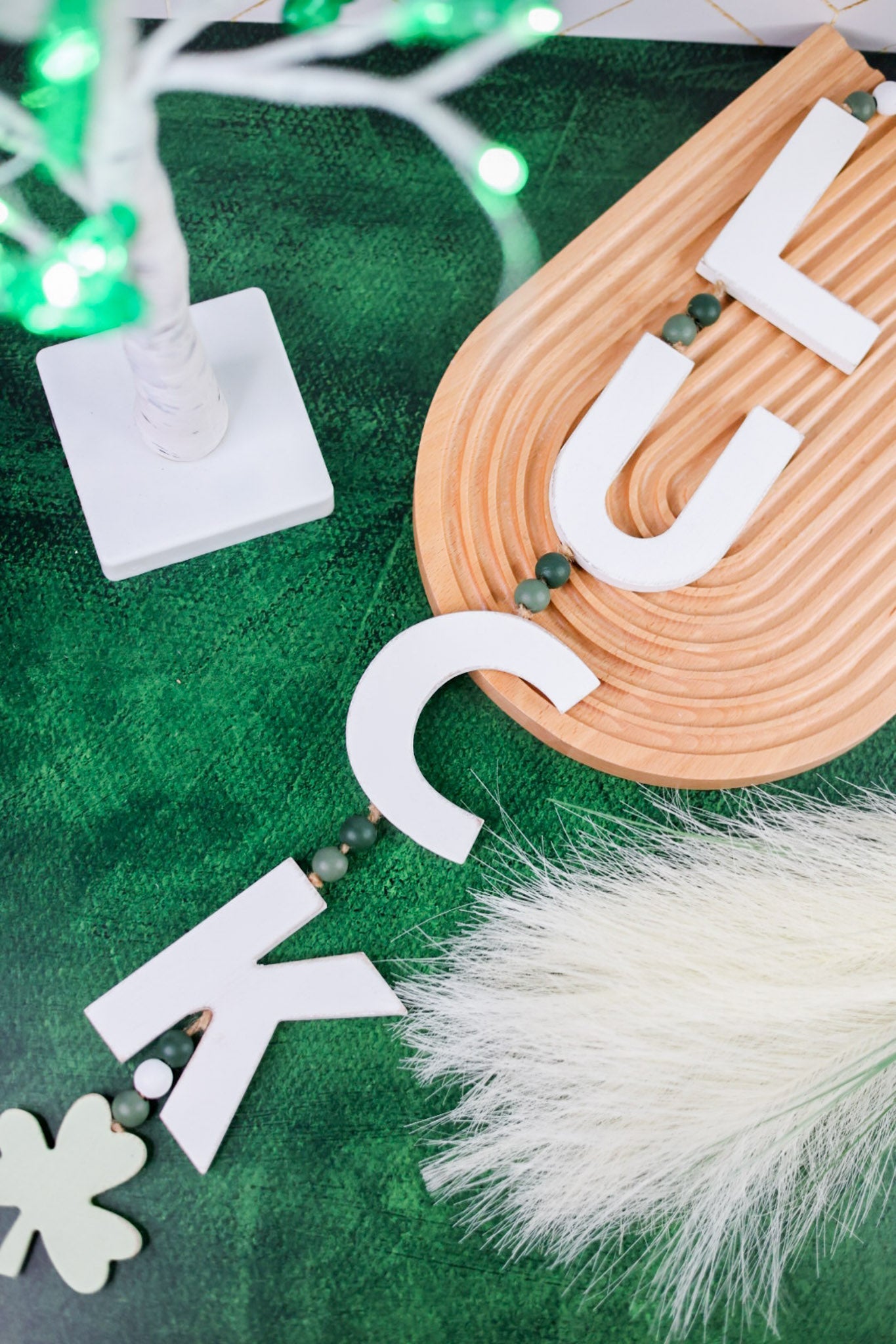 "Luck" Garland with Green Wooden Beads - Whiskey Skies - ADAMS & CO