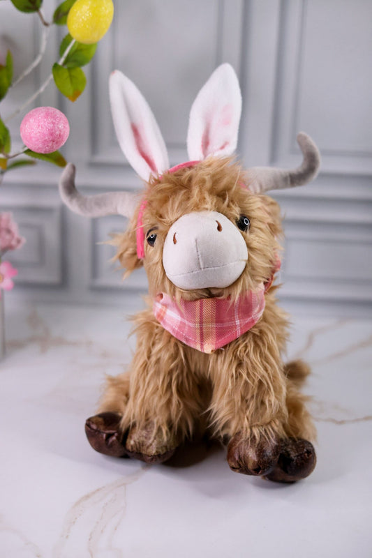 Lush Spring Easter Bunny Highland Cow Tabletop Sitter - Whiskey Skies - HANNA'S HANDIWORKS