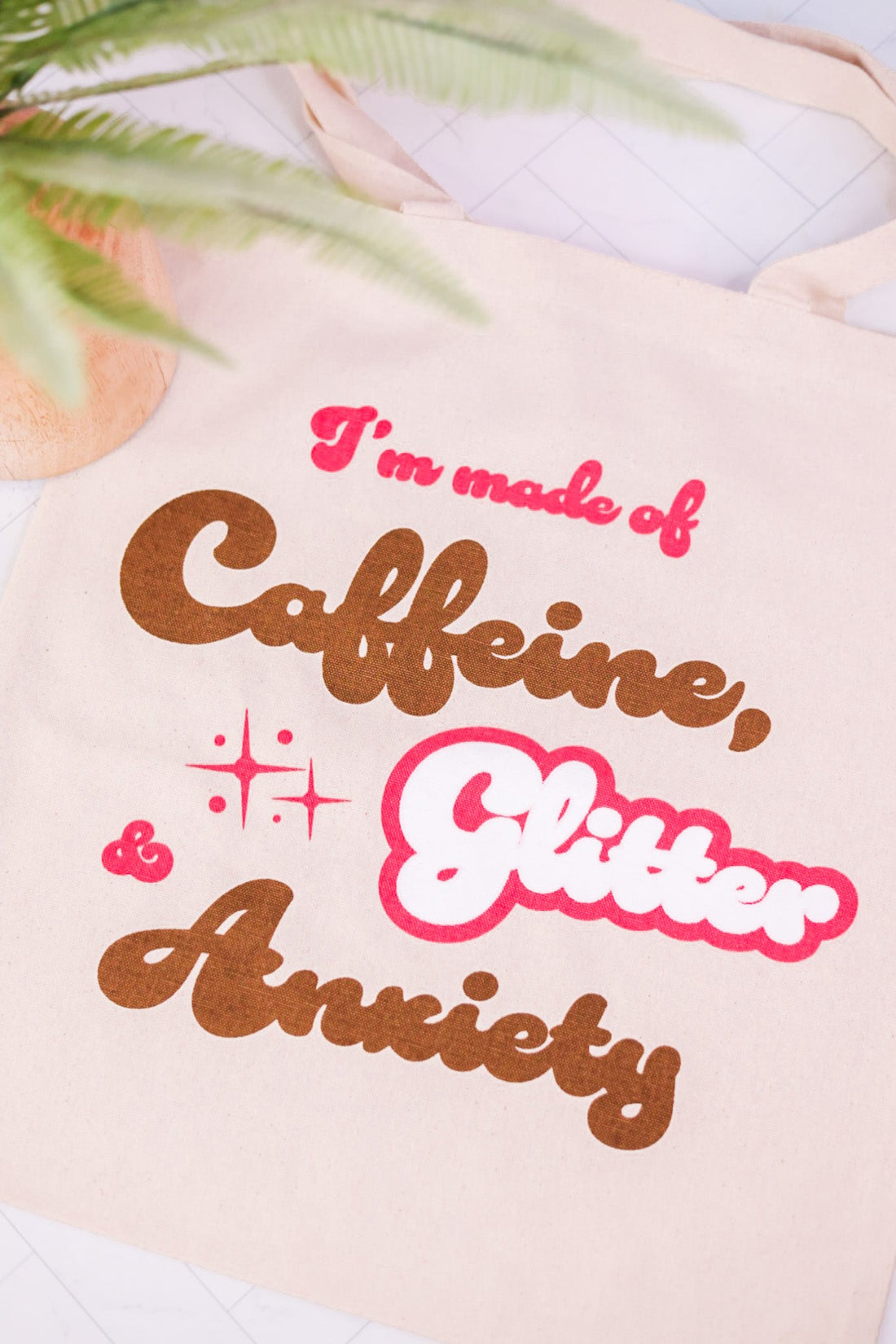 Made Of Caffeine, Glitter, & Anxiety Tote Bag - Whiskey Skies - PAPERSALT