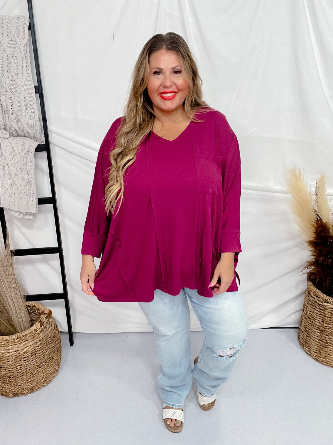 Magenta Chest Pocket Top - Whiskey Skies - ANDREE BY UNIT