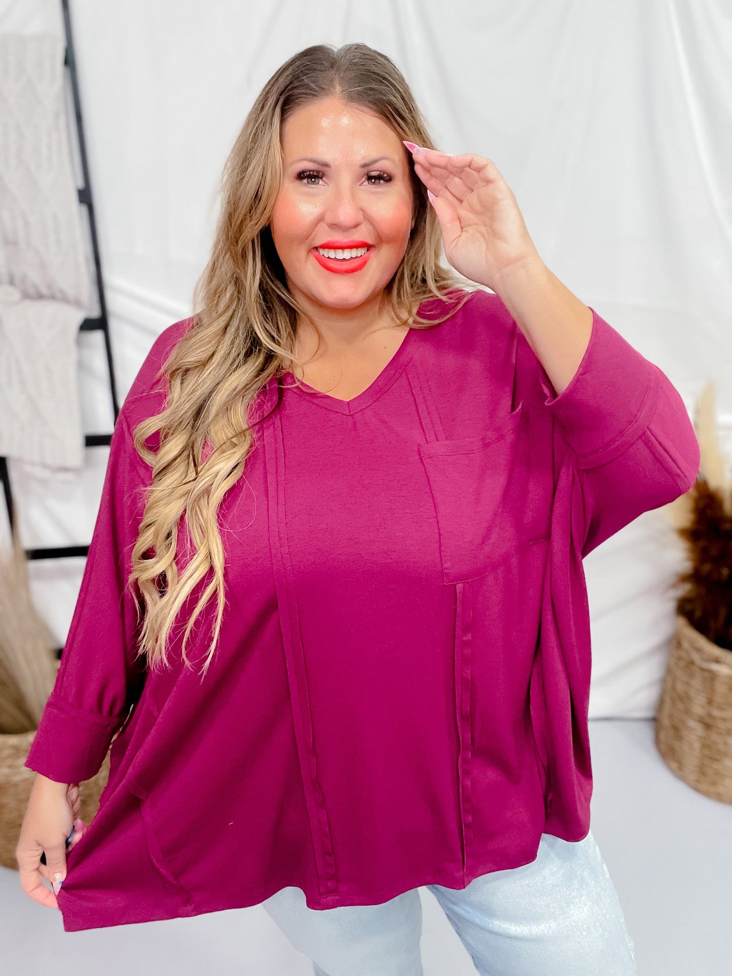 Magenta Chest Pocket Top - Whiskey Skies - ANDREE BY UNIT