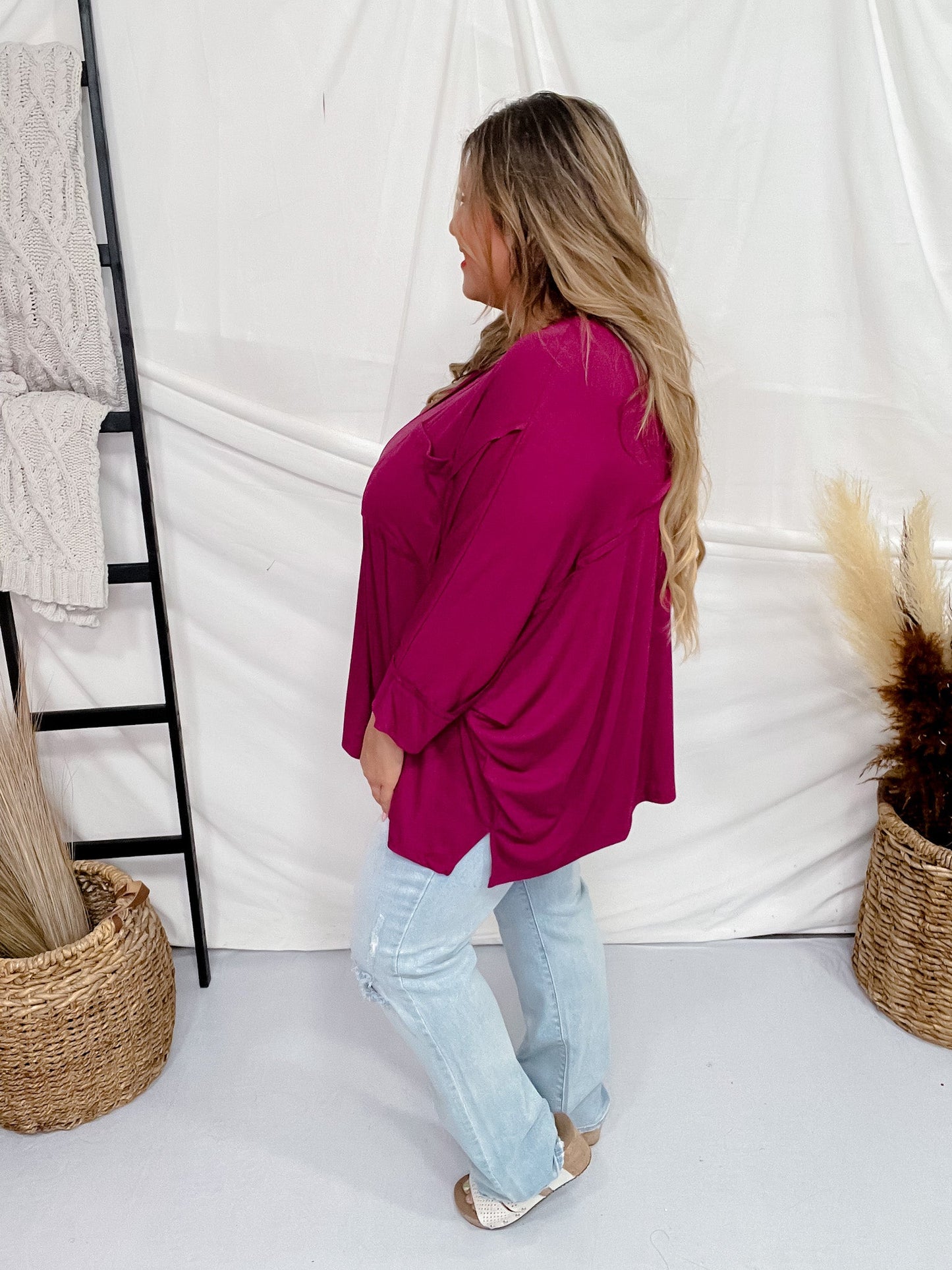 Magenta Chest Pocket Top - Whiskey Skies - ANDREE BY UNIT