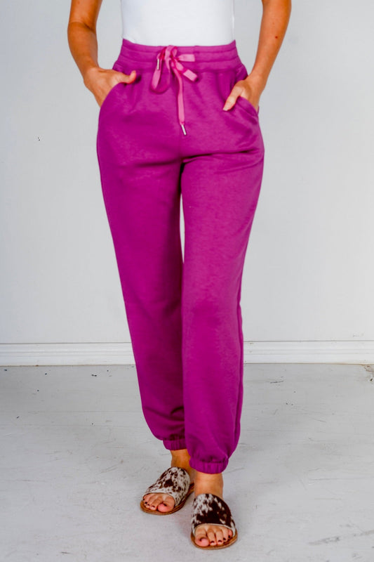 Magenta Elastic Waist Joggers - Whiskey Skies - DEAR SCARLETT