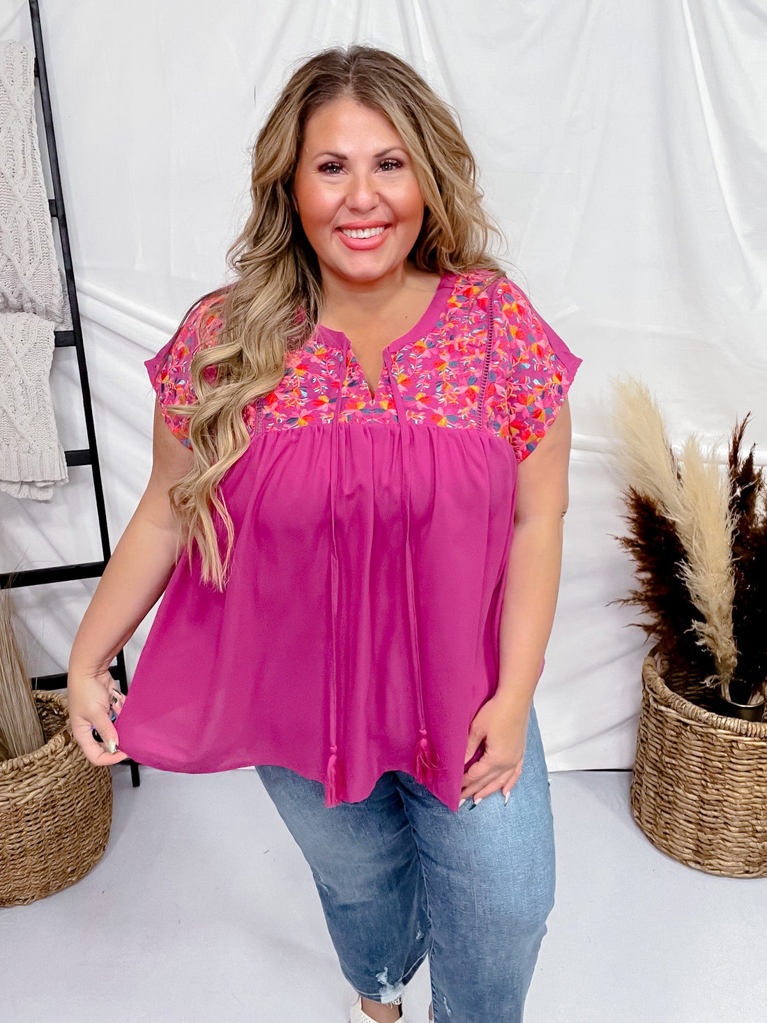 Magenta Embroidered Babydoll Top - Whiskey Skies - ANDREE BY UNIT