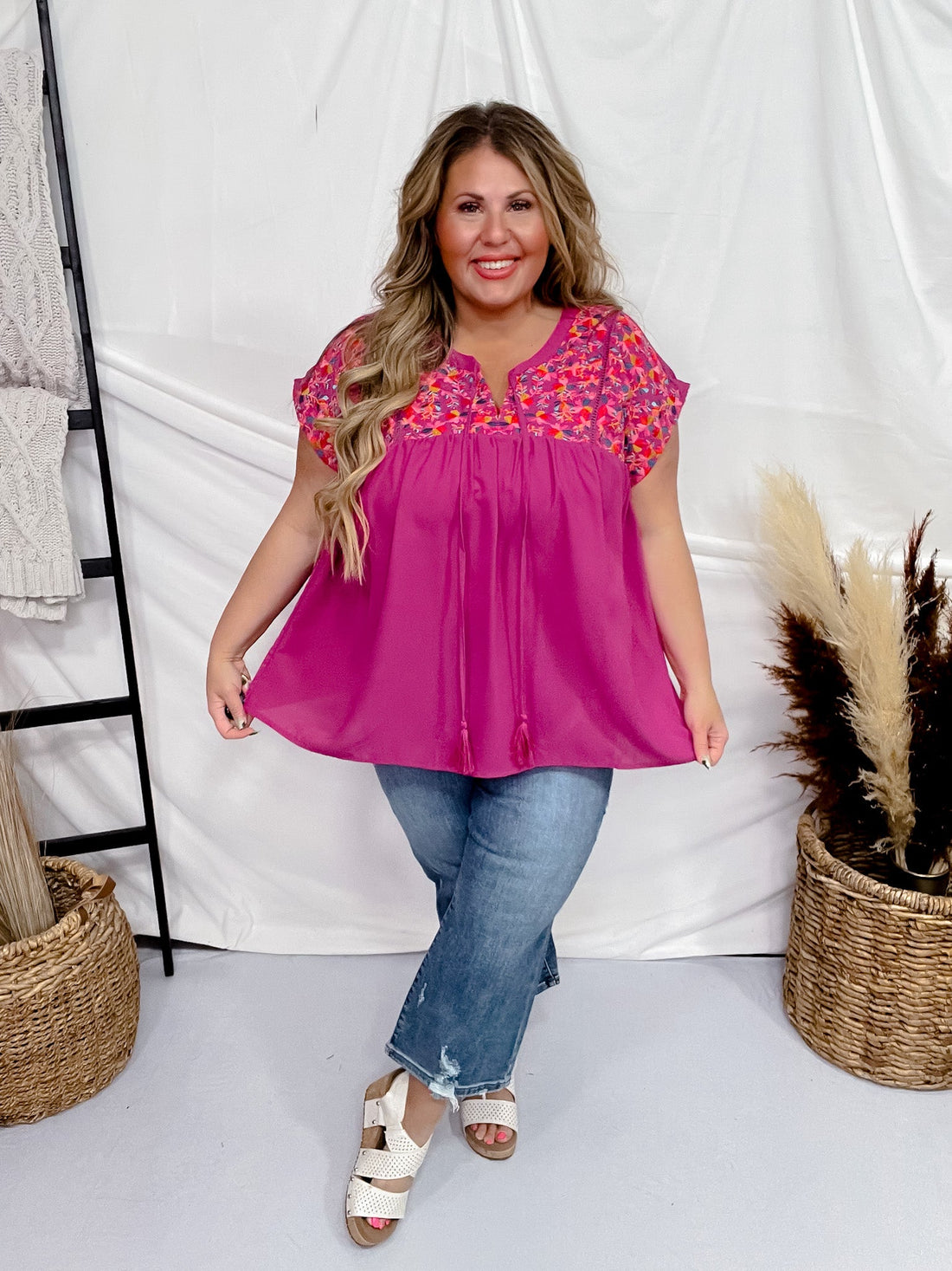 Magenta Embroidered Babydoll Top - Whiskey Skies - ANDREE BY UNIT