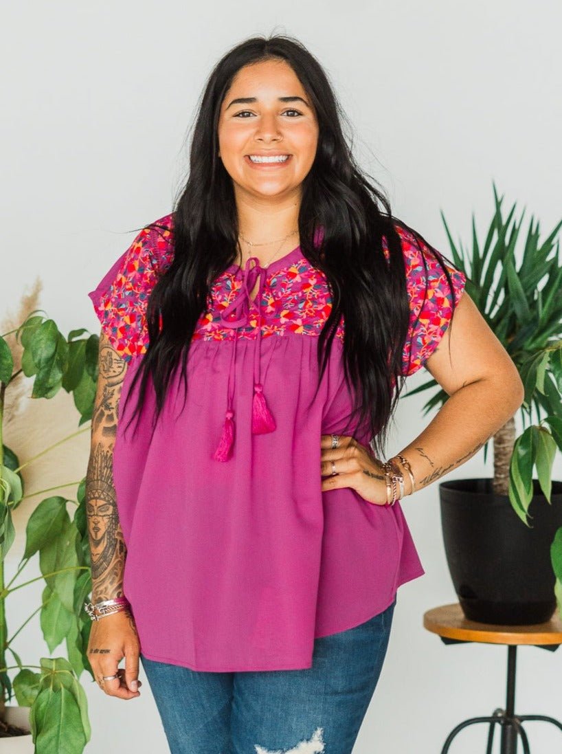 Magenta Embroidered Babydoll Top - Whiskey Skies - ANDREE BY UNIT