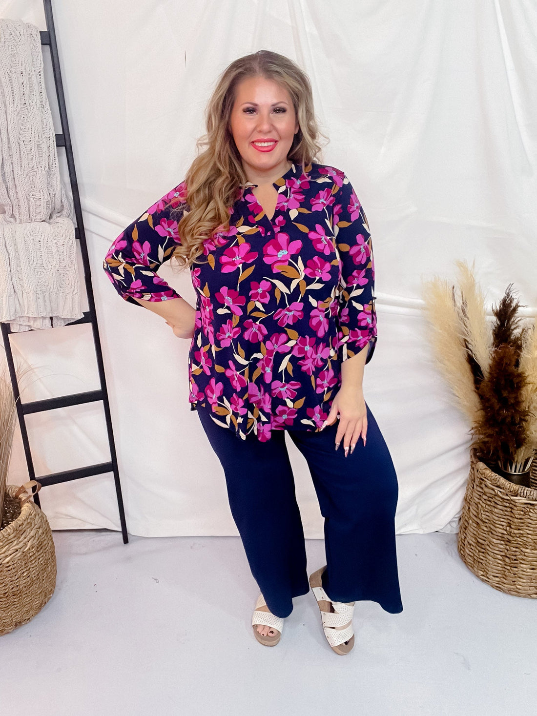 Magenta Floral Relaxed Fit Lizzy Top - Whiskey Skies - DEAR SCARLETT