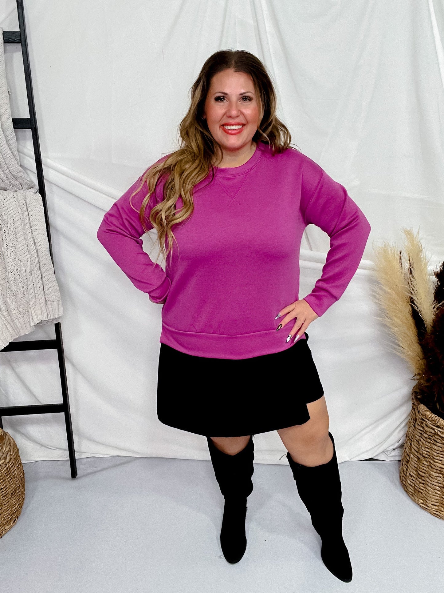 Magenta Long Sleeve Pullover - Whiskey Skies - DEAR SCARLETT