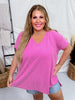 Magenta Short Sleeve Hi - Low Tunic Top - Whiskey Skies - ANDREE BY UNIT