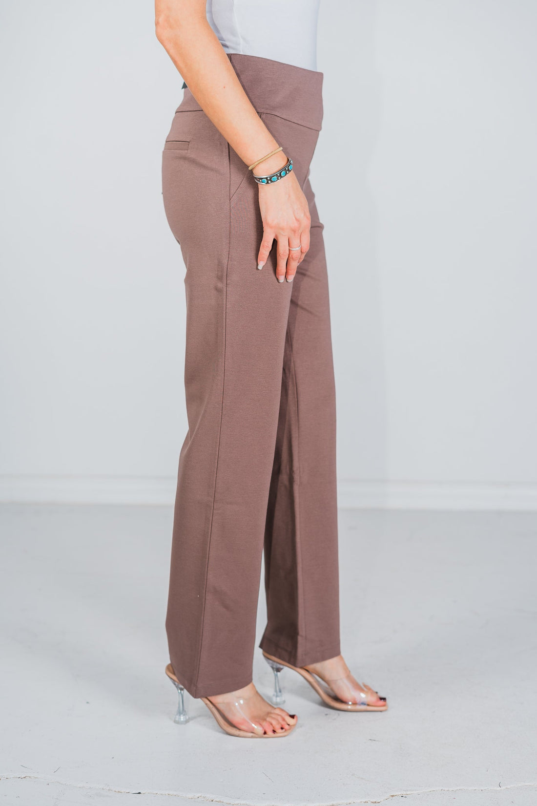 Magic Slim Straight Dark Mocha Pants - Whiskey Skies - DEAR SCARLETT