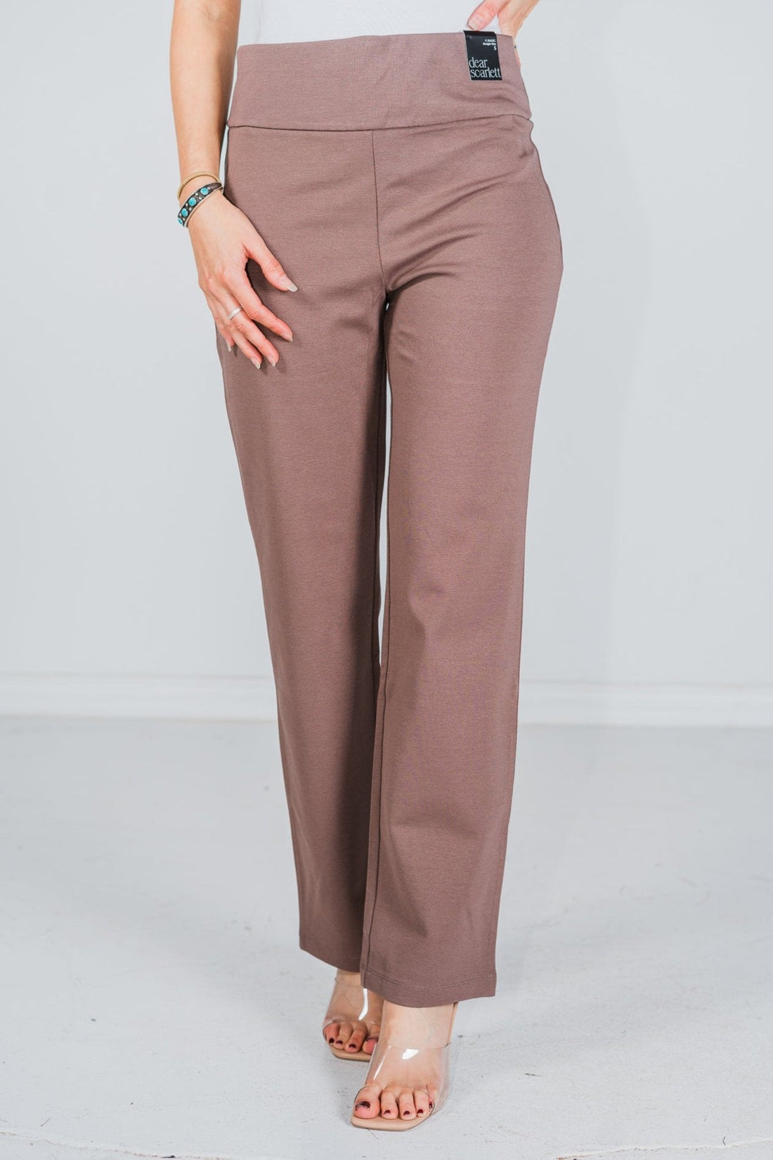 Magic Slim Straight Dark Mocha Pants - Whiskey Skies - DEAR SCARLETT