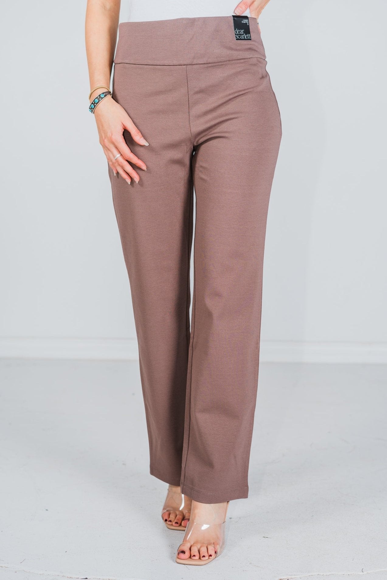 Magic Slim Straight Dark Mocha Pants - Whiskey Skies - DEAR SCARLETT