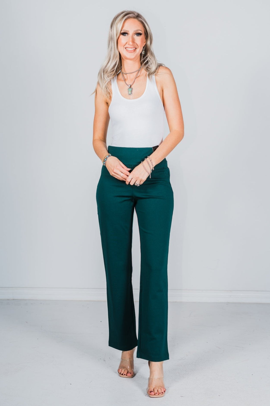 Magic Slim Straight Hunter Green Pants - Whiskey Skies - DEAR SCARLETT