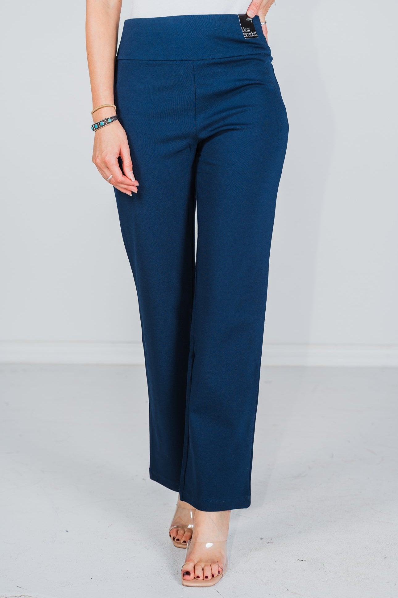 Magic Slim Straight Navy Pants - Whiskey Skies - DEAR SCARLETT