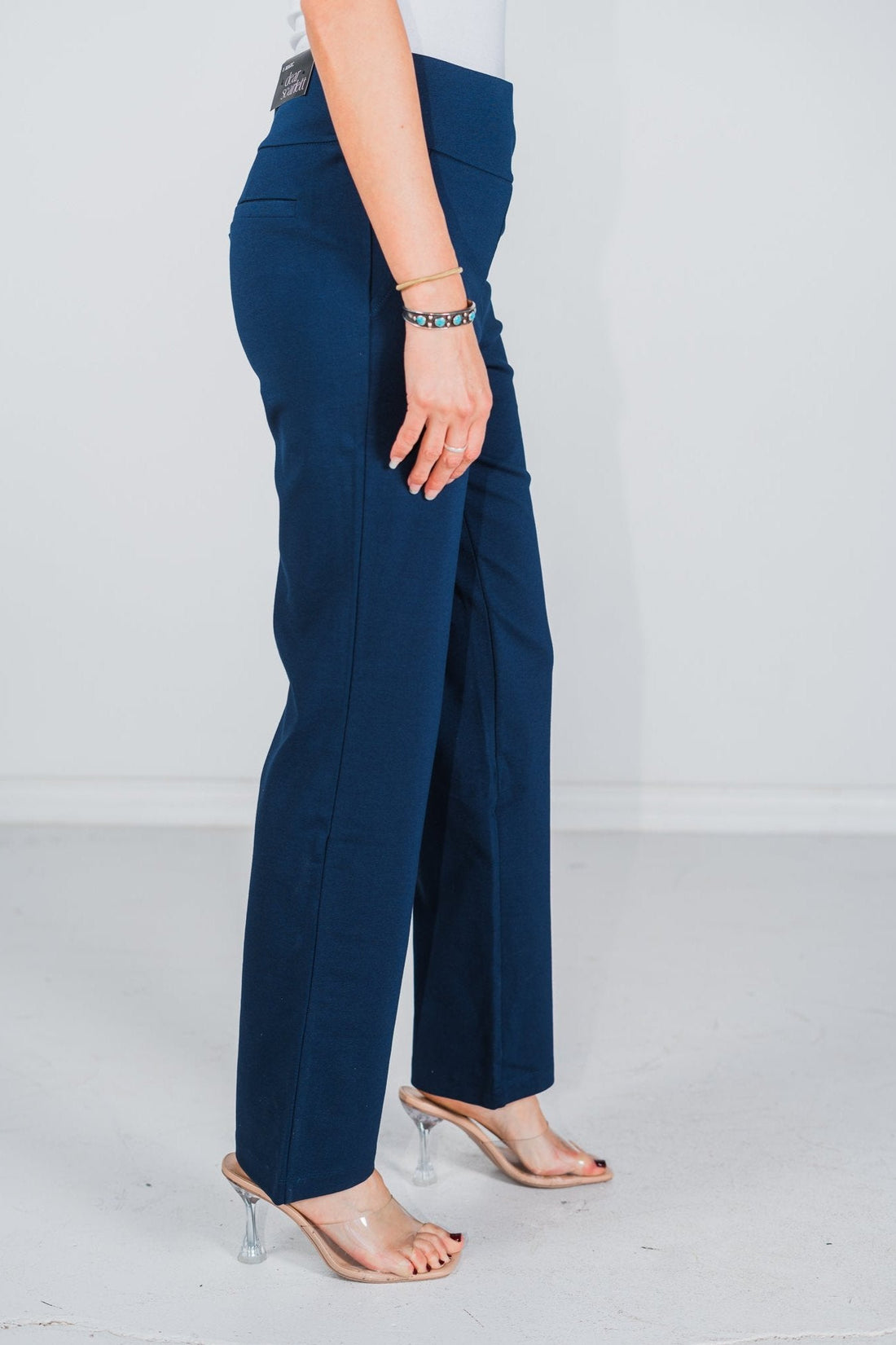 Magic Slim Straight Navy Pants - Whiskey Skies - DEAR SCARLETT