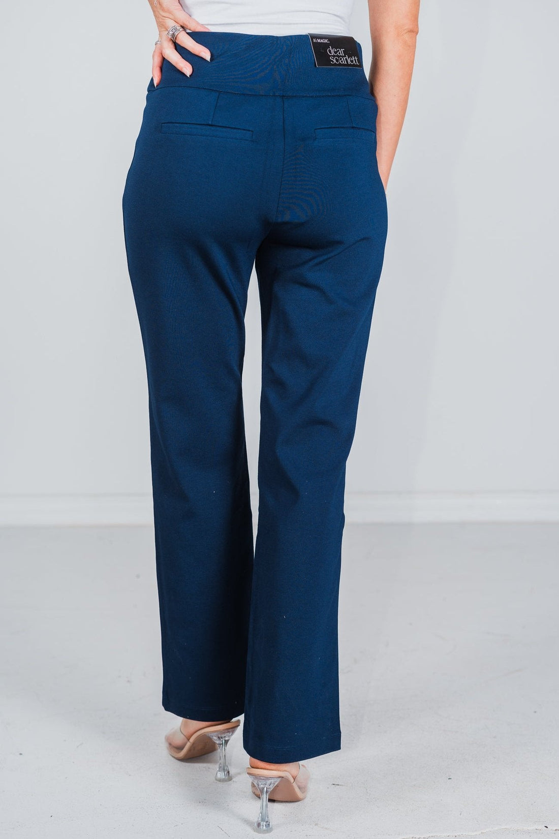 Magic Slim Straight Navy Pants - Whiskey Skies - DEAR SCARLETT