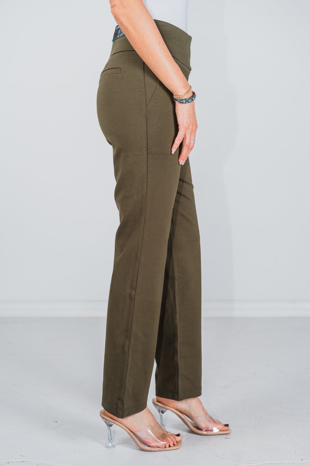 Magic Slim Straight Olive Pants - Whiskey Skies - DEAR SCARLETT