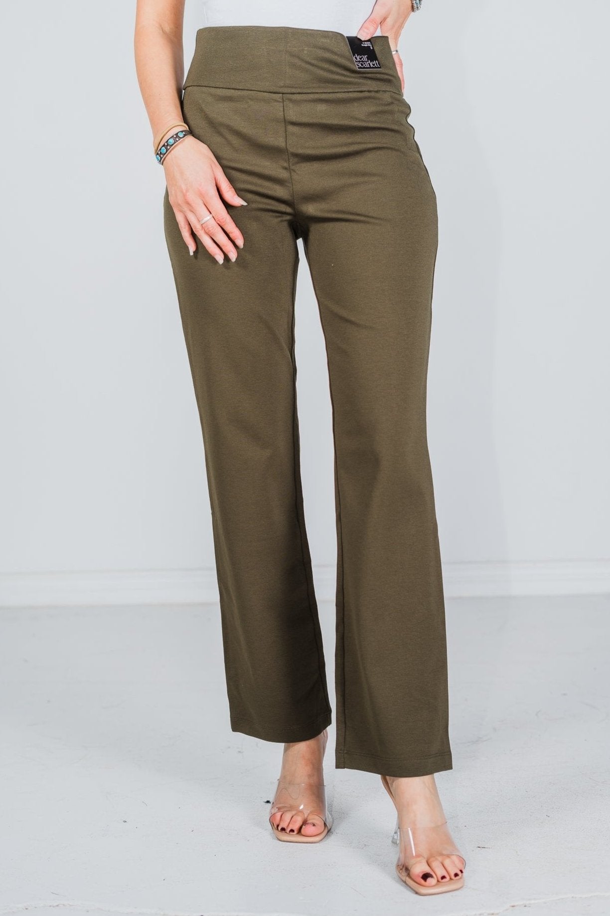 Magic Slim Straight Olive Pants - Whiskey Skies - DEAR SCARLETT