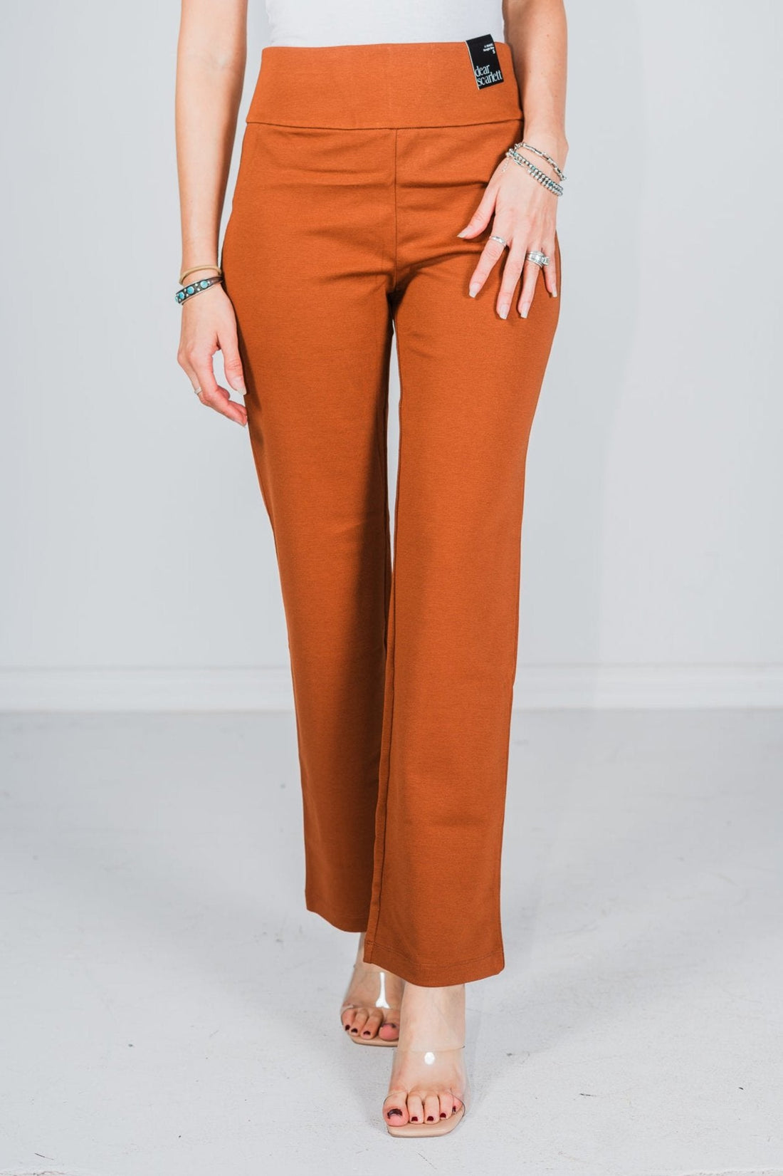 Magic Slim Straight Rust Pants - Whiskey Skies - DEAR SCARLETT